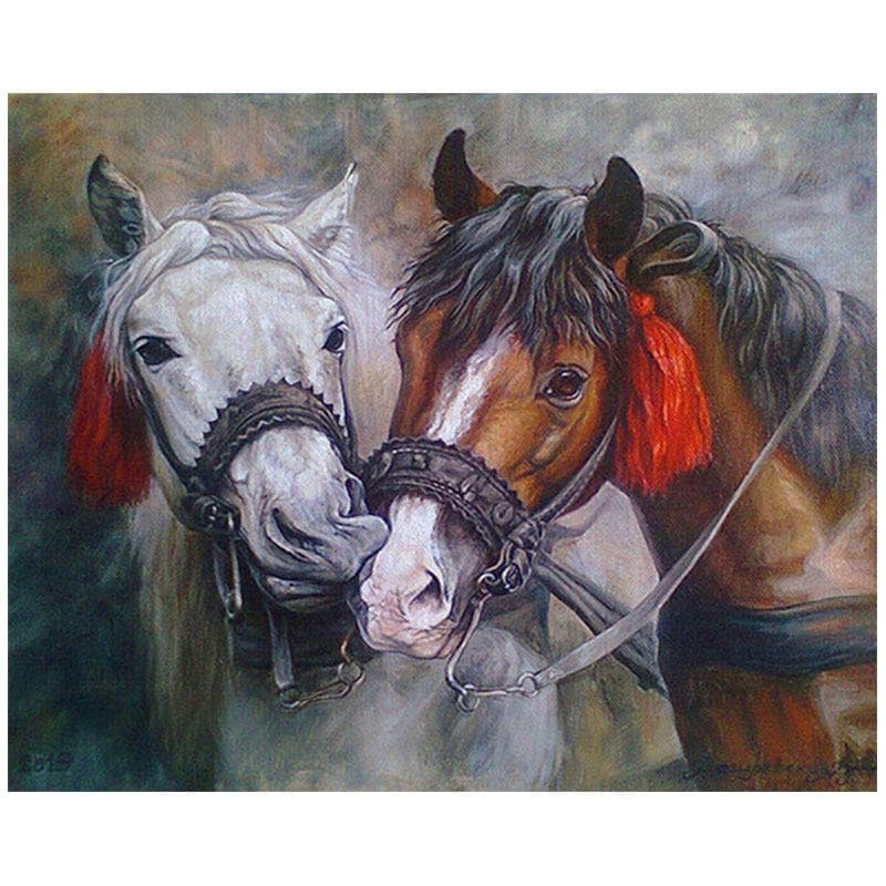 Diy Diamond Painting Cross Stitch Cartoon Two Horses Landscape Square Diamond Mosaic Home Paintings 20X30CM