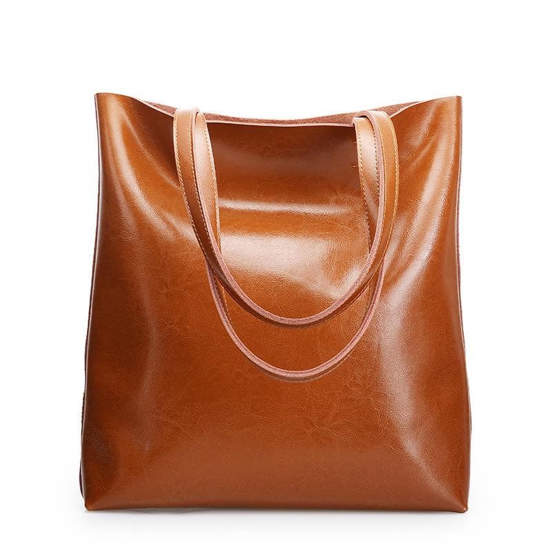 Summer Leather Women's Bag Fashion Women's Bag Simple Tote Bag Fashion Hand Shopping Bag brown