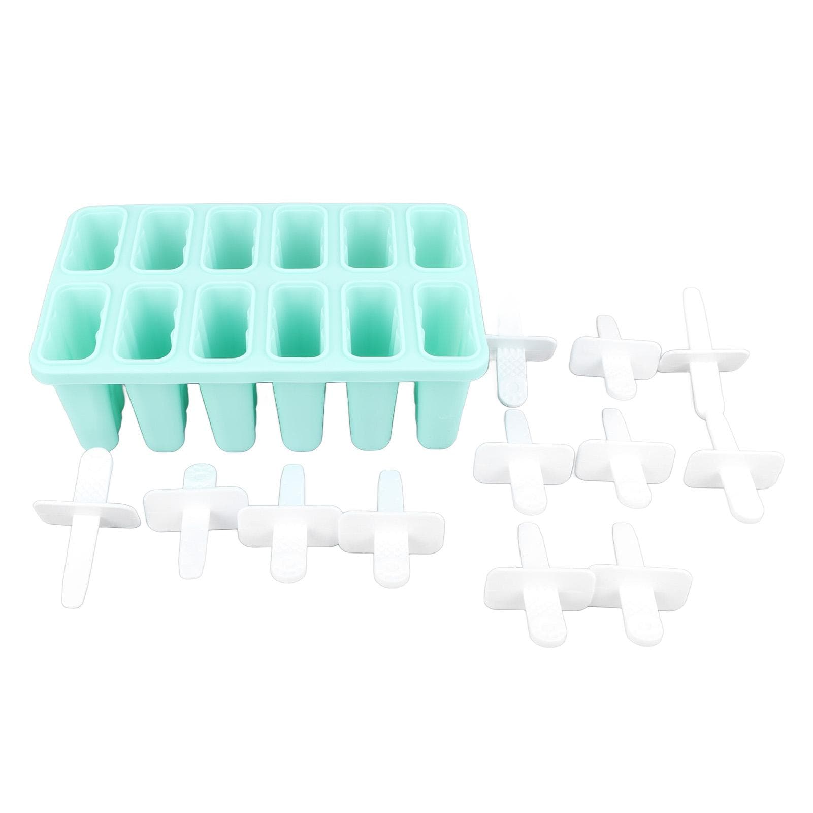 12 Cavity Ice Cream Mould with Stick Easy Release Green Reusable Silicone Ice Pop Moulds for Ice