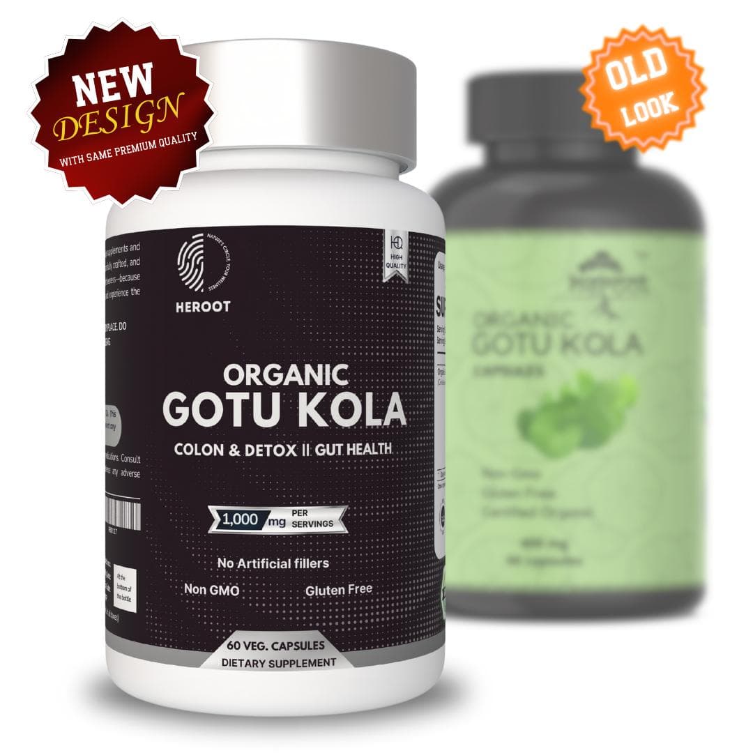 Organic Gotu Kola 1000mg Capsules Improves Memory, Blood Pressure Control Pack=60 Capsules