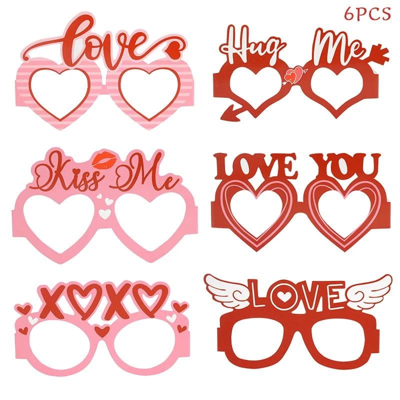 6Pcs Valentine Photo Booth Props Set Wedding Party DIY Decoration Glasses Souvenir Supplies for Valentines Day