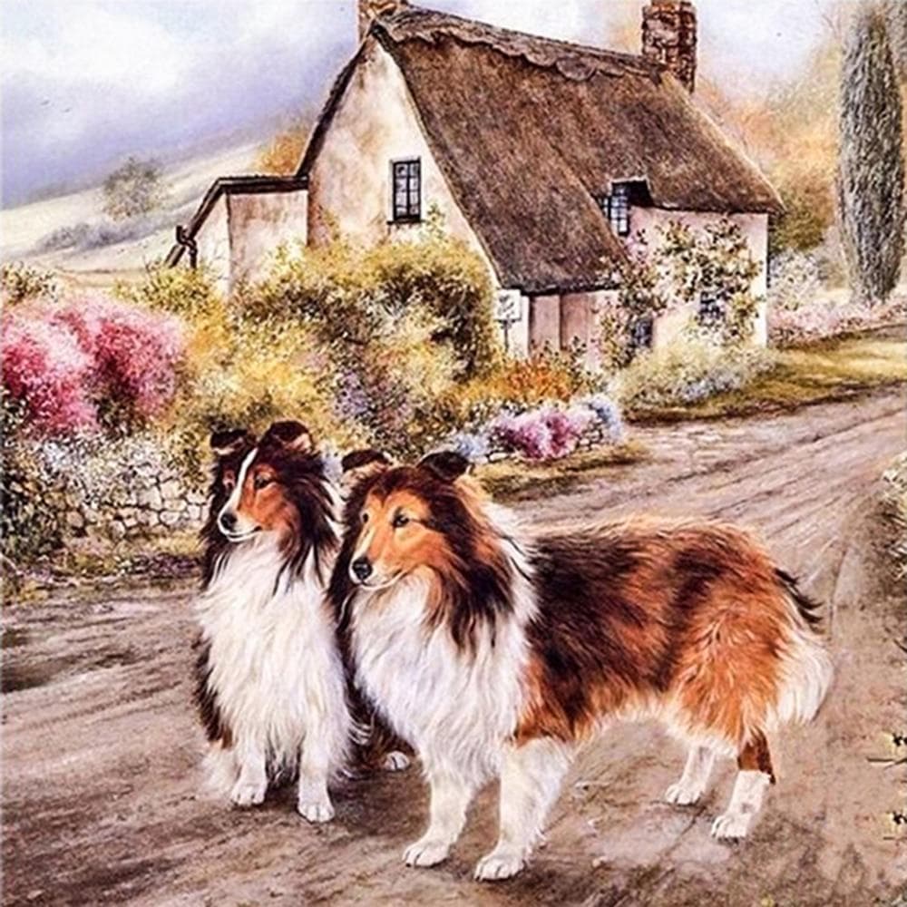 Round Diamond Painting Country Dogs Embroidery Cross Stitch Rhinestone Mosaic Home Decor 30x30CM