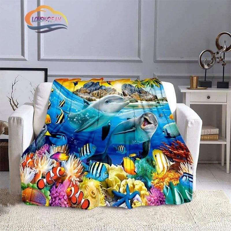 Marine Life Blanket Fashion marine organism Oceanic dolphins Flannel Quilt Cover Travel Bedding Throw Bedspread 100x150cm