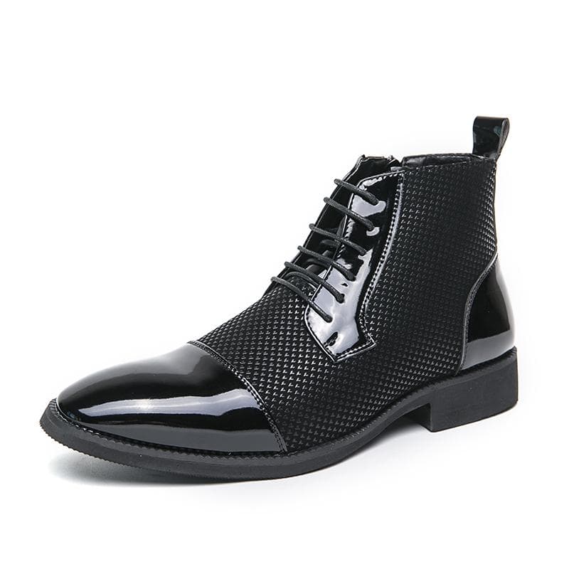 Elegant Man Dress Boots High Top Pointed Toe Shoes Men's Formal Shoes Comfortable Zipper Men Black Ankle Boots Botines Hombre 46