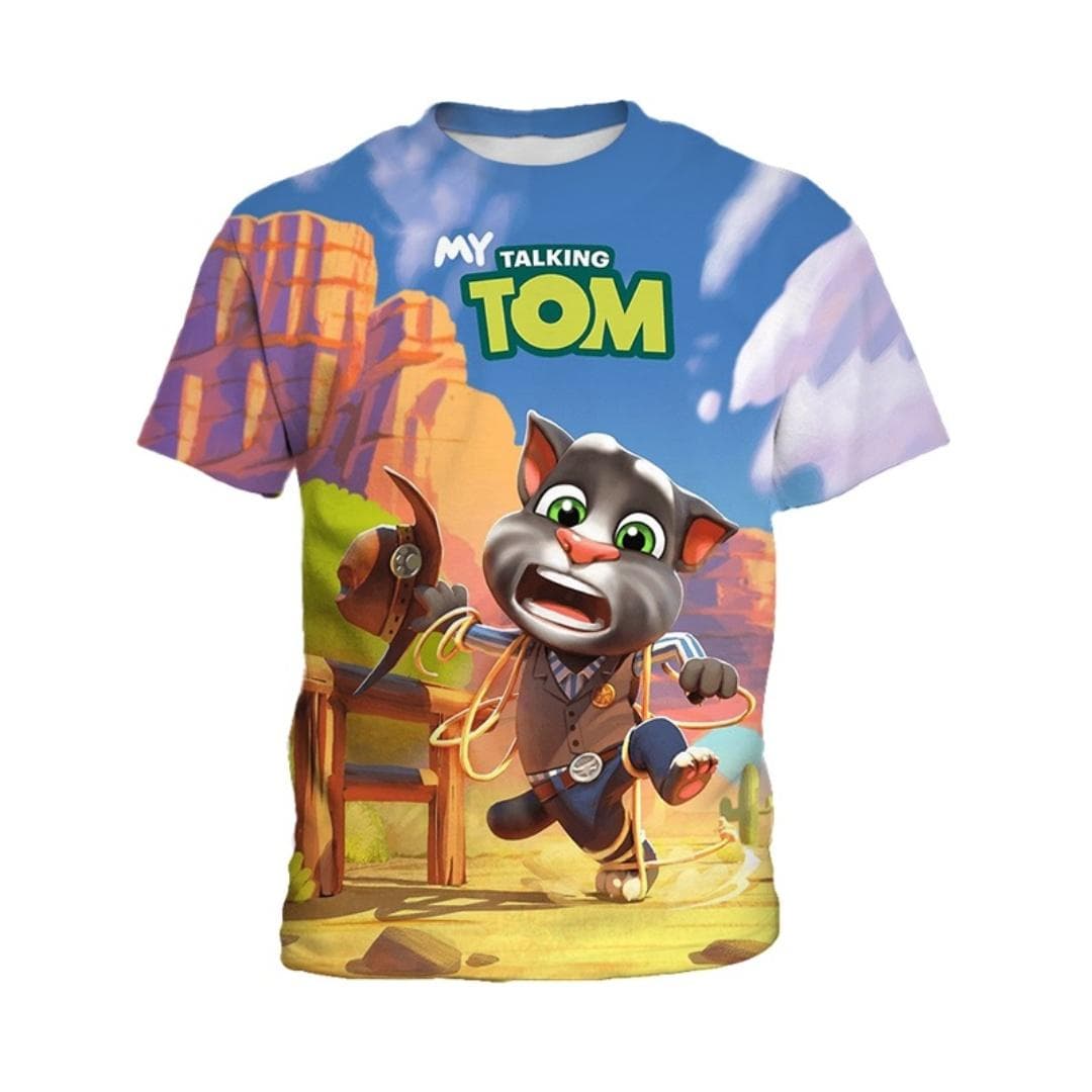My Talking Tom Children's 3D Printed Short sleeved T-shirt, Boys' Fashion Clothing, Daily Casual Comfortable Top 120