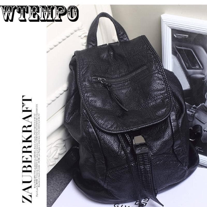 Women Backpack Leather Ladies Travel Bags Schoolbags For Girls Knapsack Holiday One Size black