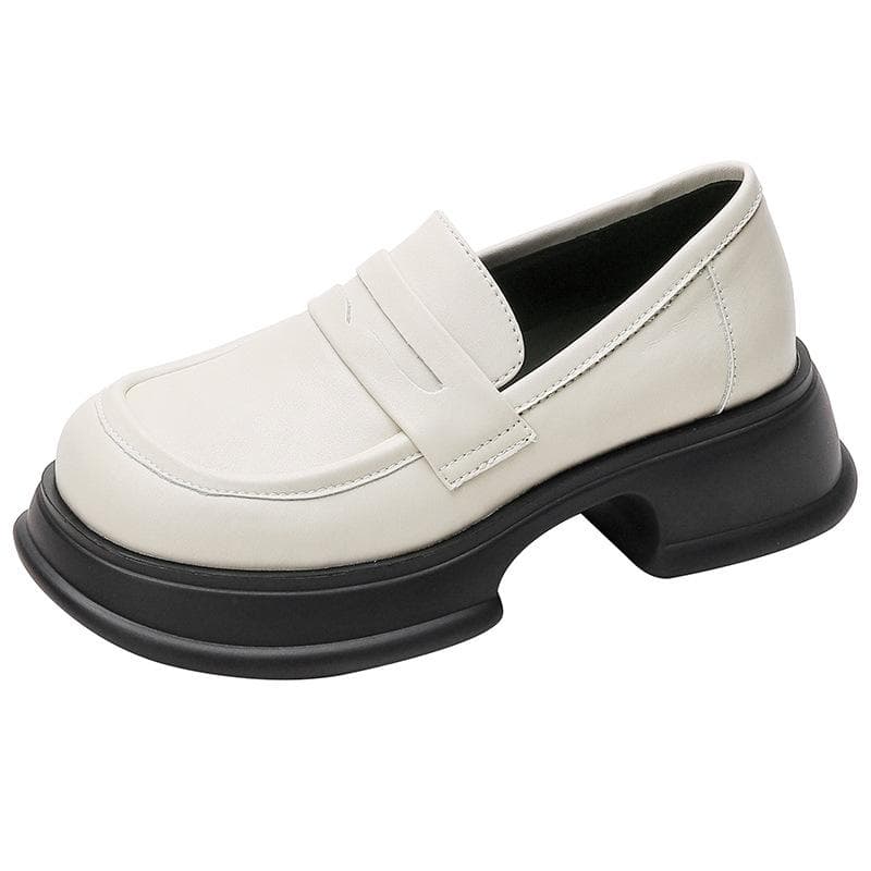Slip-on Thick-soled Loafers Women's New Spring and Autumn Black Heightened Retro British Style Small Leather Shoes 40