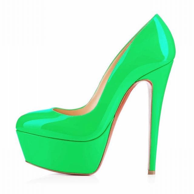 LOSLANDIFEN Women Pumps 14cm Super High Heels Platform Shoes Sexy Patent Leather Woman Wedding Party Stilettos Red shoe 39 green