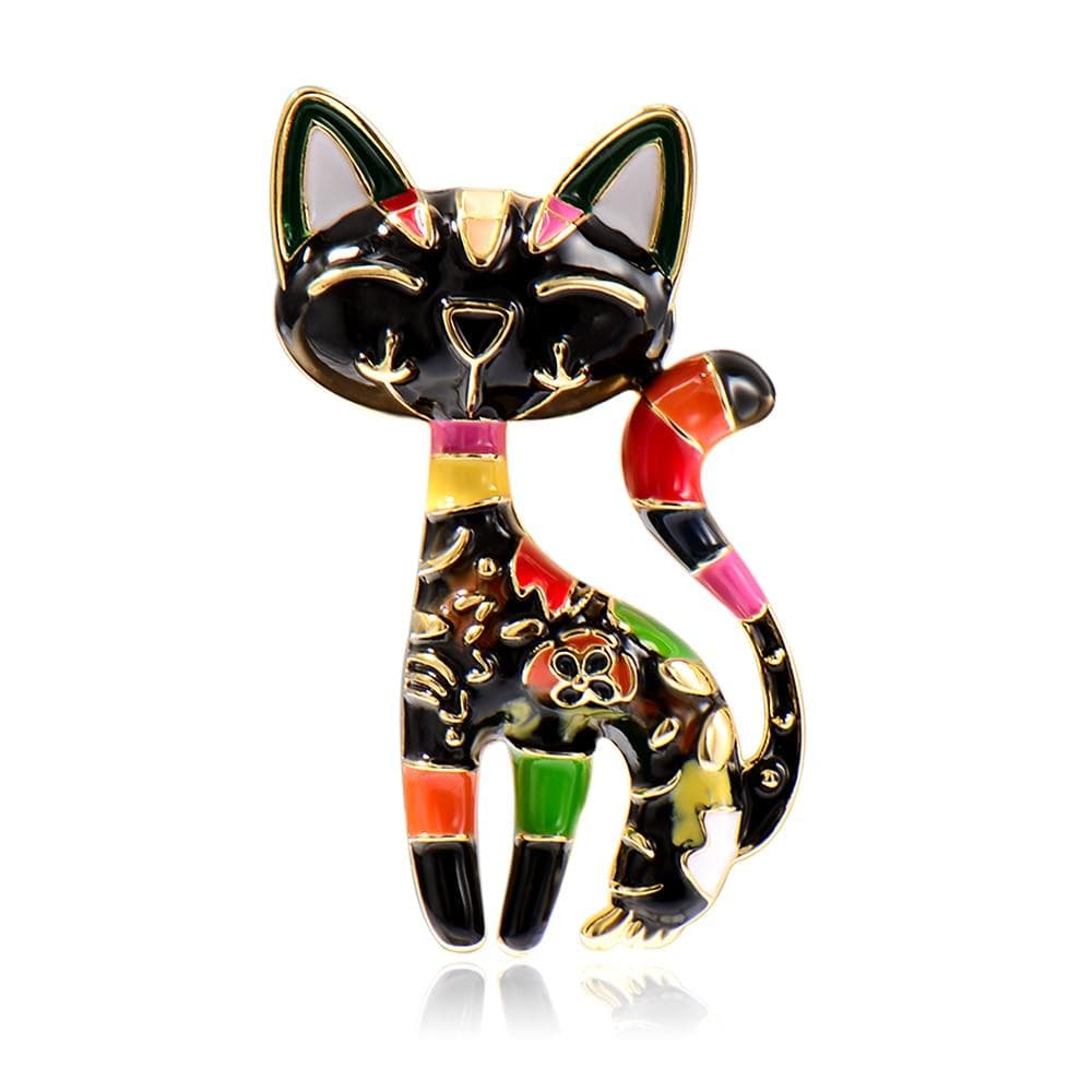 Blucome Enamal Animal Brooches Cute Colorful Cat Shape Corsage Suit Bag Hijab Pin for Women Kids Clothes black