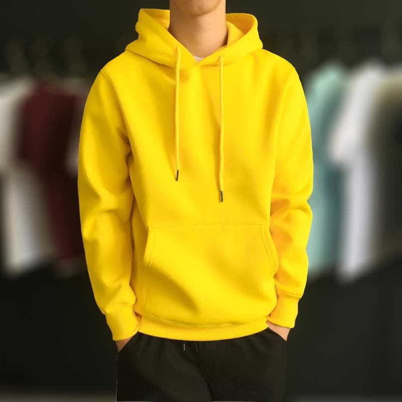 Men's Fleece-Lined Trendy Hooded Sweatshirt - Thick Pullover Jacket for Autumn & Winter, Korean Style XL yellow