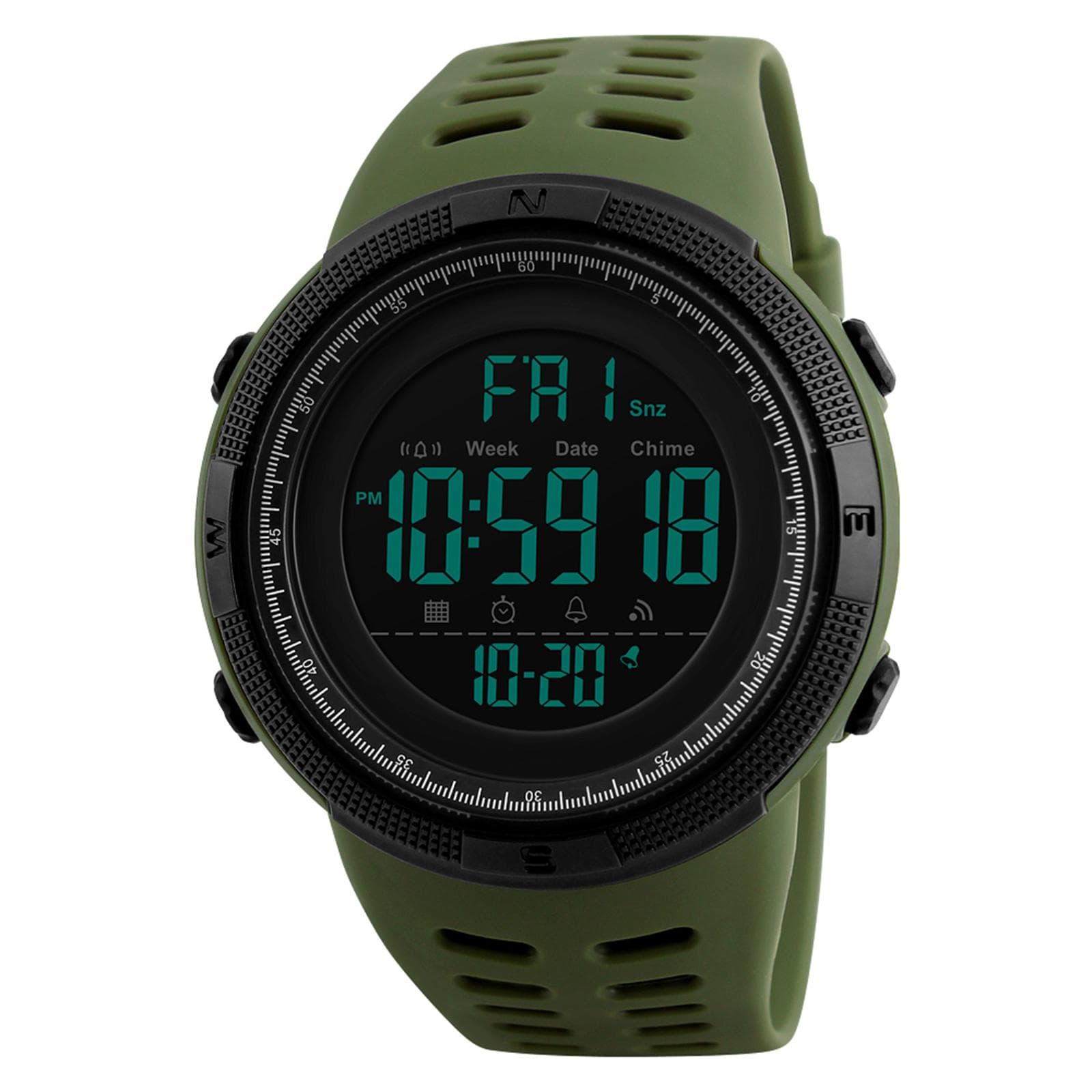 SKMEI Men Sports Watches Countdown Double Time Watch Alarm Chronograph Digital Wristwatches 50M army green
