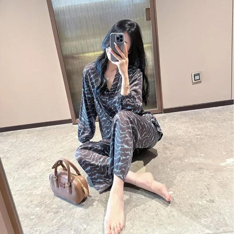 New Style Cooked Lapel Casual Home Wear Pajamas XL