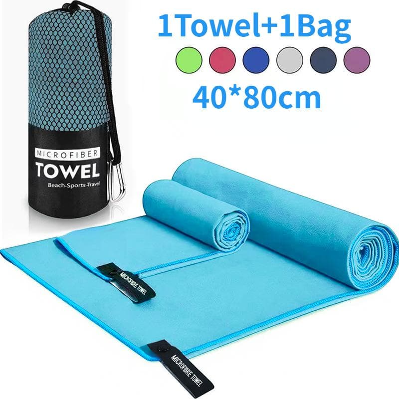 1Pcs Sports Microfiber Quick Dry Pocket Towel Portable Ultralight Absorbent Towel For Swimming Pool Gym Fitness Yoga Beach Towel light blue