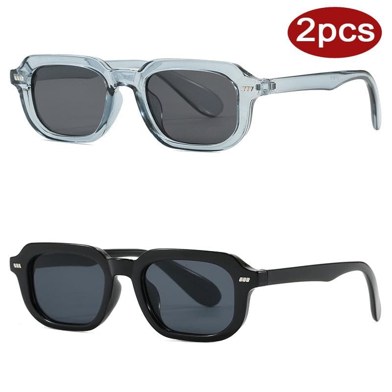 2pcs Vintage Small Frame Rectangle Sunglasses UV400 Protective Glasses Fashion Rivet Eyewear for Men Women