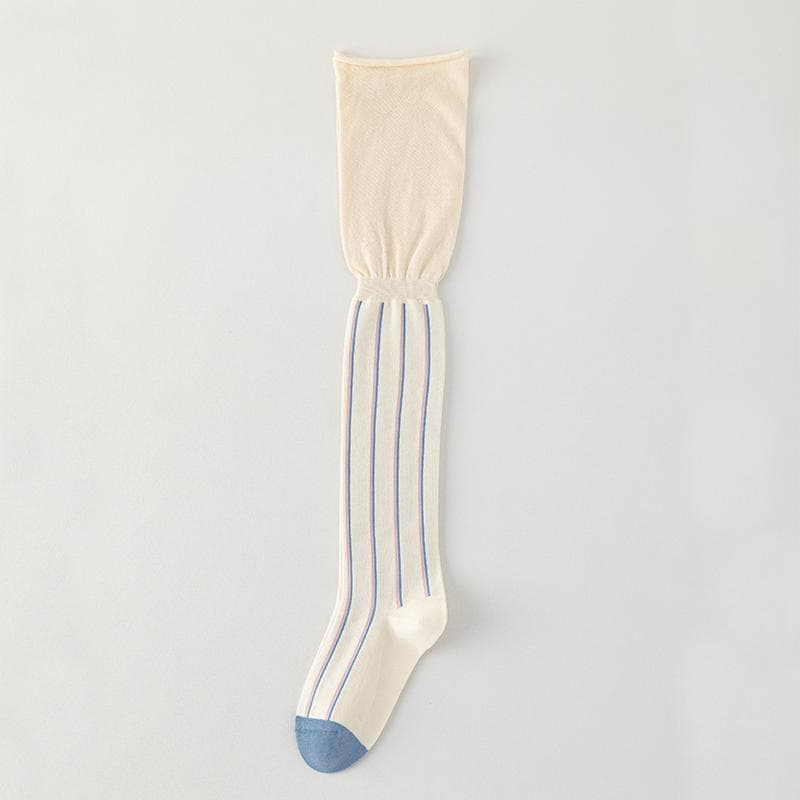 Autumn/Winter Women's Socks With Thigh High Socks Vertical Stripes Loose Mouth Fashion Cotton Knee Length Stockings white