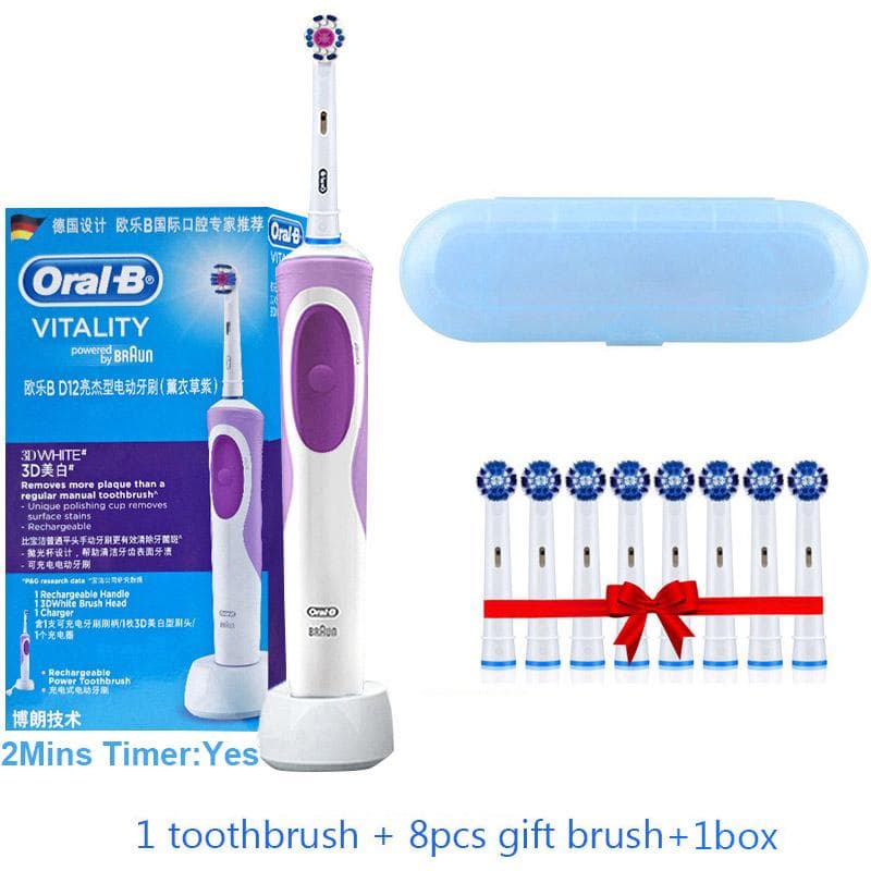 Oral B Dual Clean Electric Toothbrush Rotation Vibration Type Rechargeable Oral B Tooth Brush with 8 Brush Heads + Storage Box