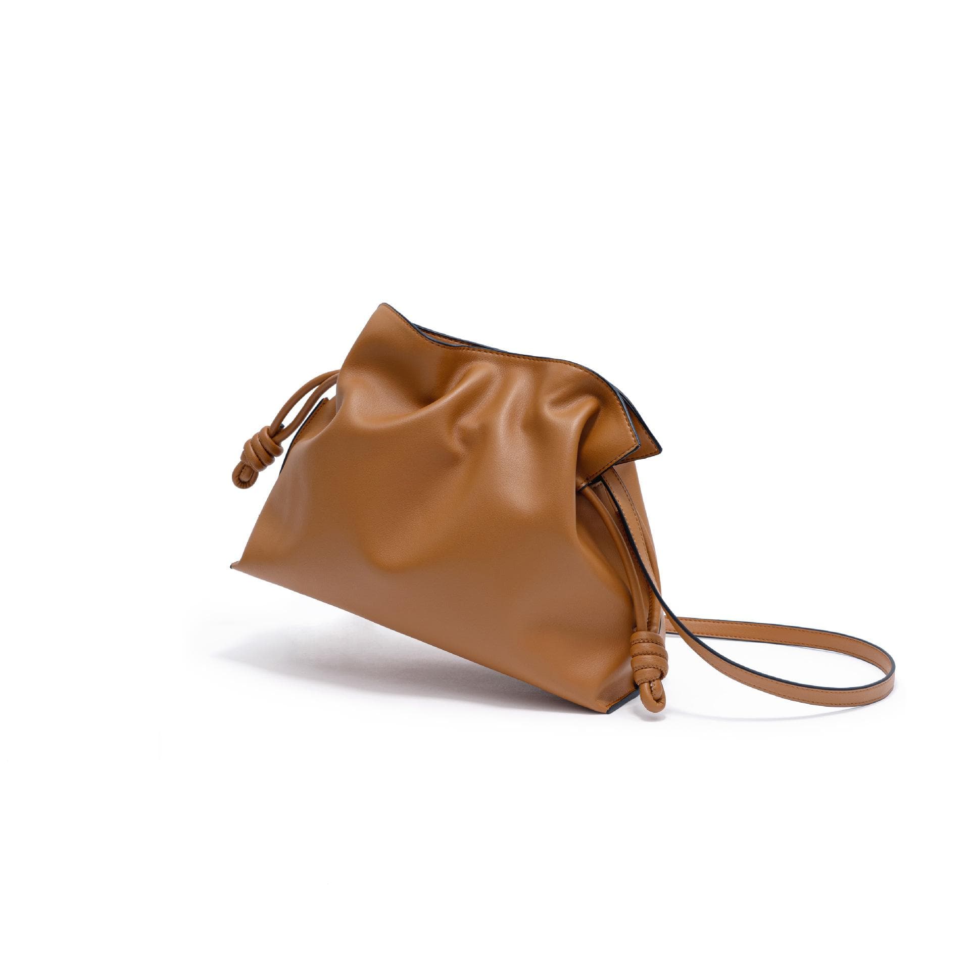 Fashionable and Simple Leather Women's Bags, Women's Drawstring Lucky Bags, Single-shoulder Crossbody Bucket Bags, Hand-held Bags, Pleated Bags brown