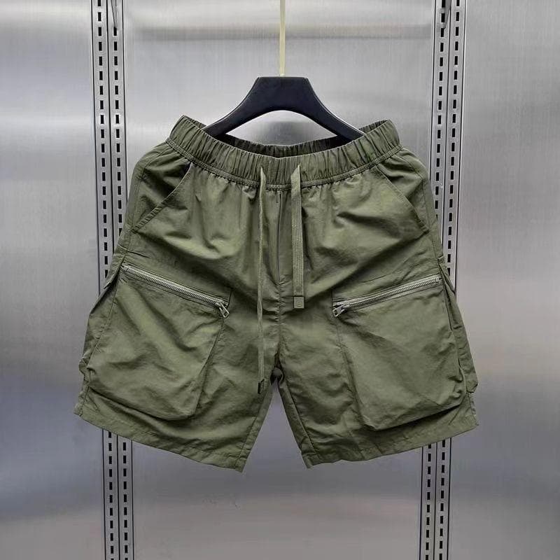 Men's Retro Multi Pocket Cargo Shorts Summer Thin Loose Straight Casual Outerwear Capris Solid Color Drawstring Short Pants S
