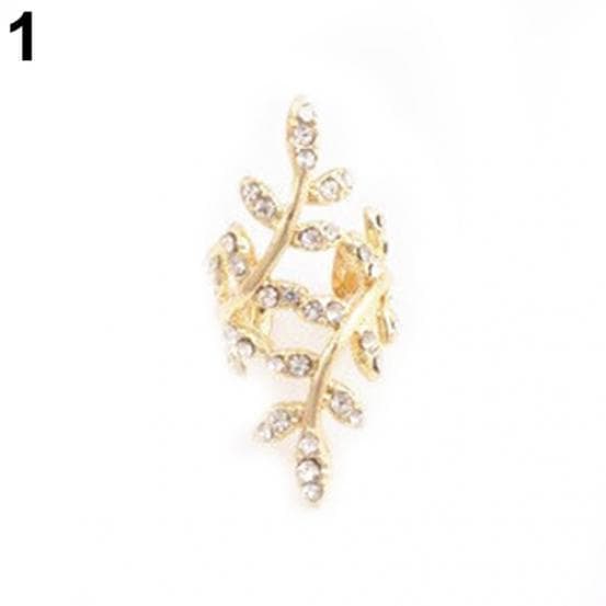 1 Pc Women Punk Earring Rhinestone Leaf Ear Cuff Clip Ear Stud Jewelry Charm gold