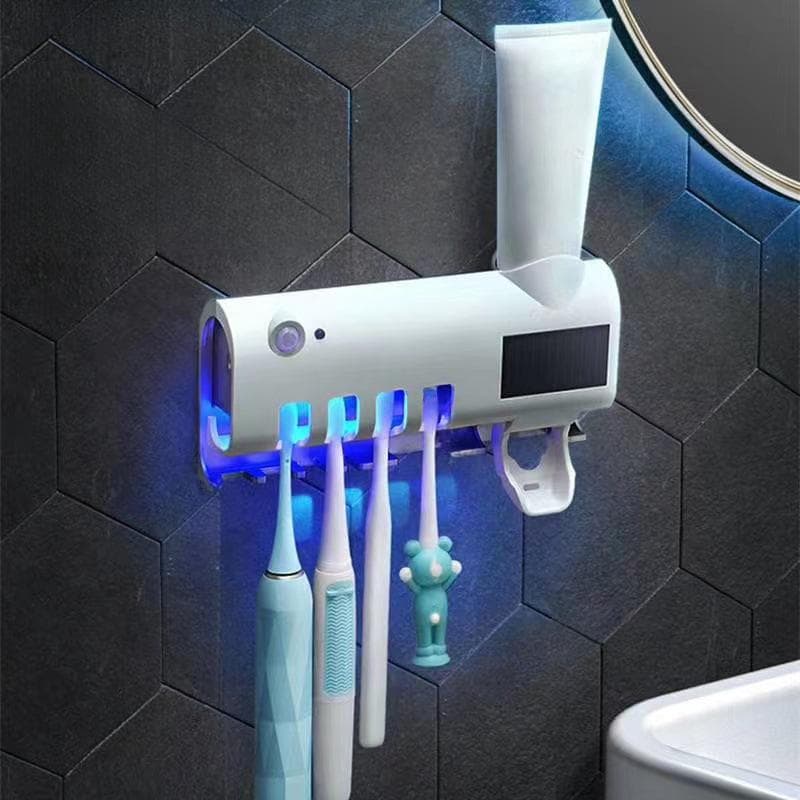 Toothbrush Sanitizer, UV Toothbrush Sanitizer Holder for Bathroom Wall Mounted Toothbrush Holder with Sterilizer Function Button model white