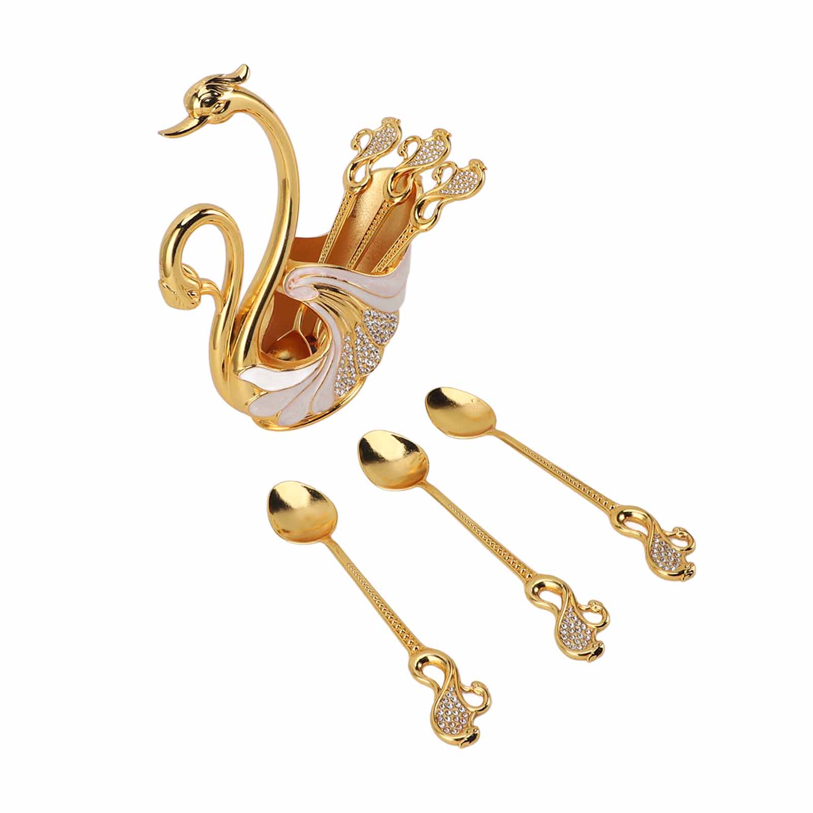 Swan Dinnerware Set Metal Tableware Cutlery Set Decorative Swan Base Holder with 6 Spoons for multicolour