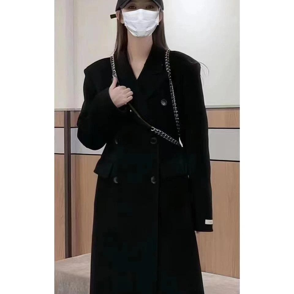 New Autumn and Winter Double-sided Wool Coat for Women Double-breasted Suit Collar Korean Style Waist Slimming Woolen Coat Velvet M