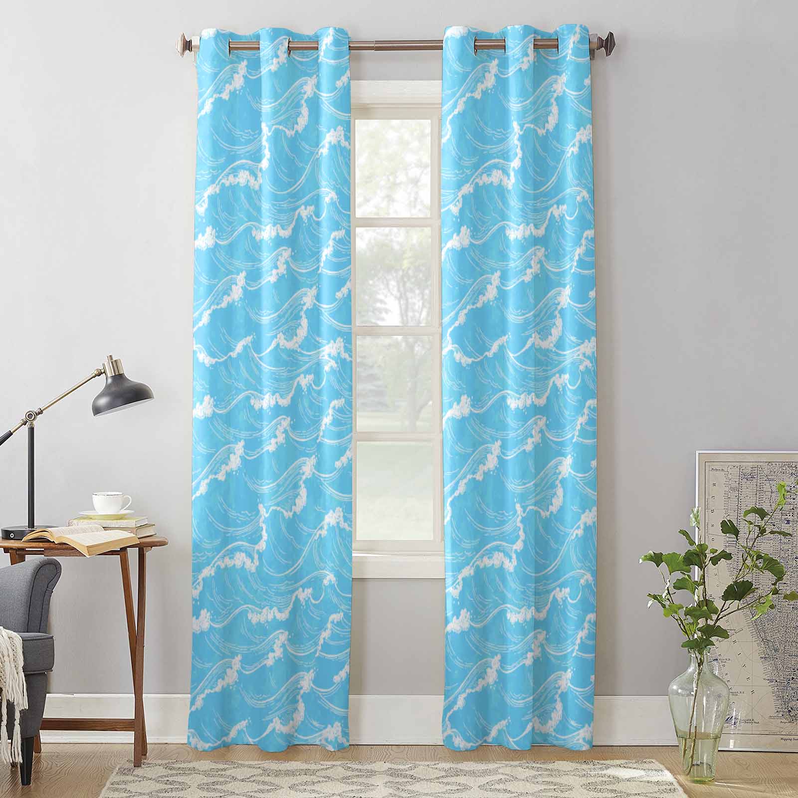Ocean Abstract Waves Summer Window Curtains for Living Room Luxury Bedroom Curtain Kitchen Blinds Drapes Curtains 135W x 60H(cm) x1
