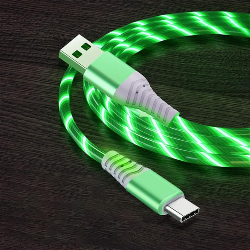 Flow Luminous USB Type C Cable 3A Fast Charging Data Cord for Samsung Xiaomi OPPO Huawei IPhone Charger Micro USB Wire LED Cable 1m For Micro green