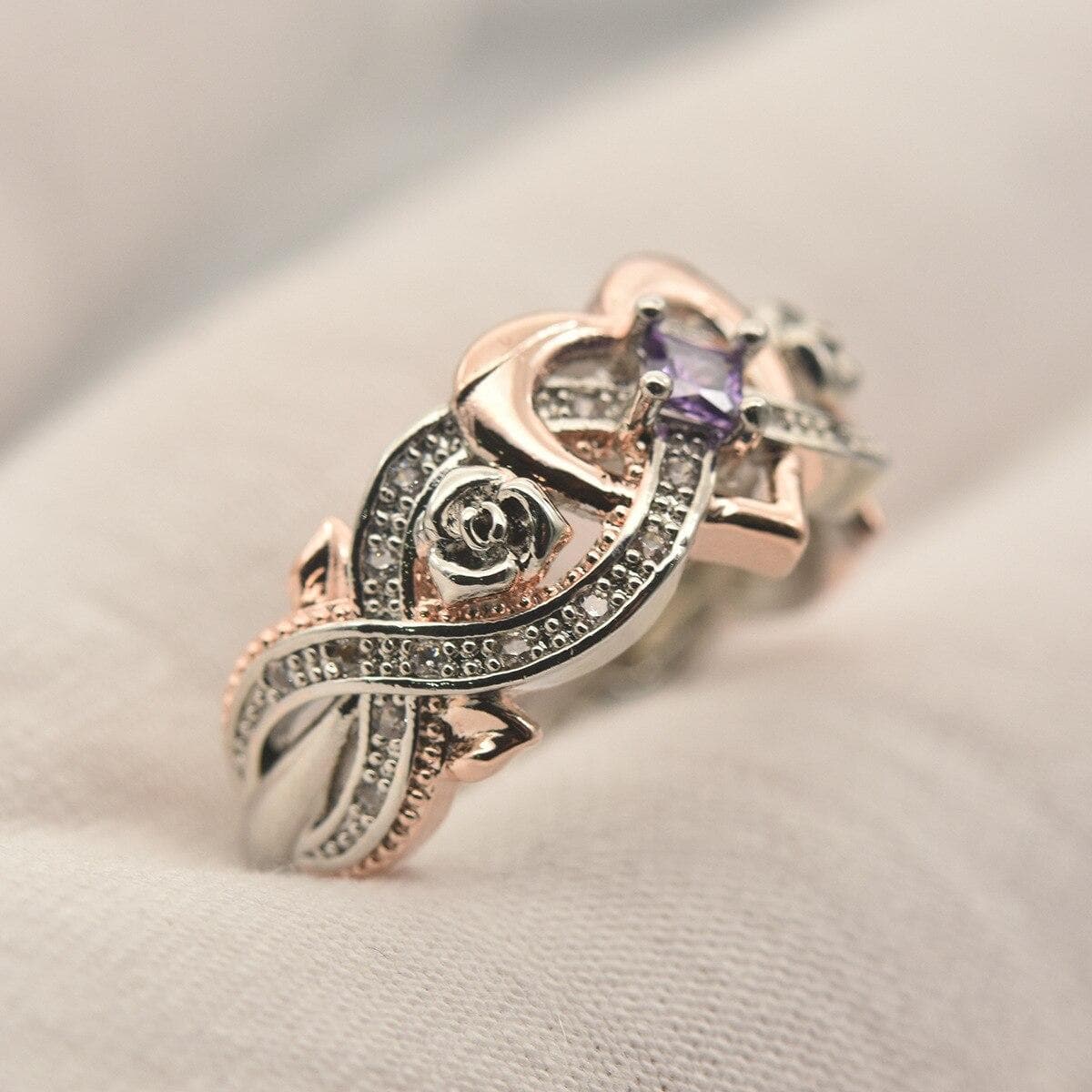 Fashion Jewelry Rose Flower Princess Ring Simple Love Heart-shaped Engagement Zircon Ring Gift 10