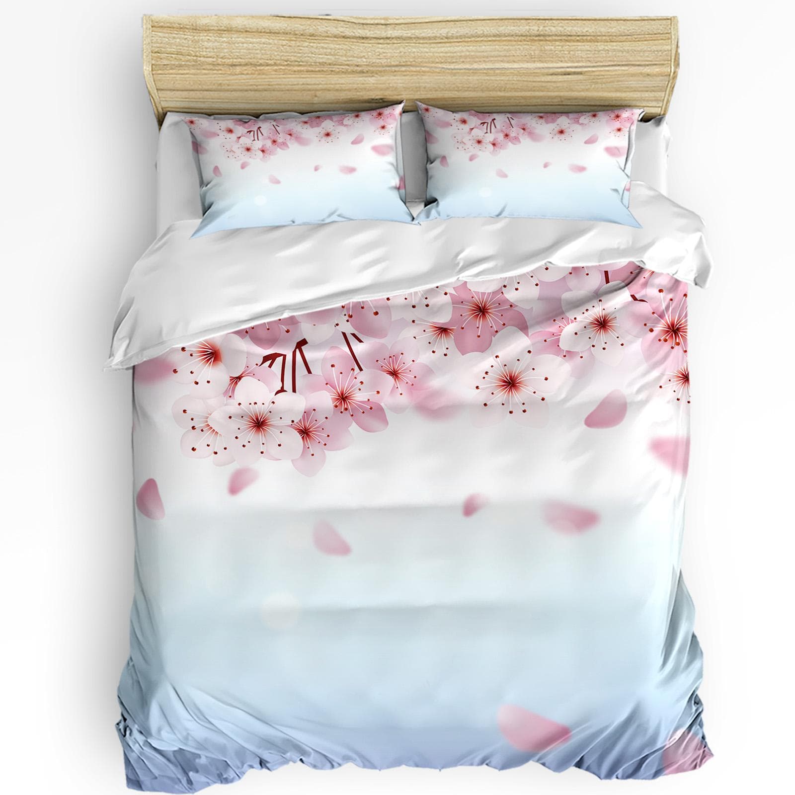 Japanese Style Sakura Cherry Blossom Pink Flower 3pcs Bedding Set For Double Bed Home Textile Duvet Cover Quilt Cover Pillowcase AU King(245x210cm)