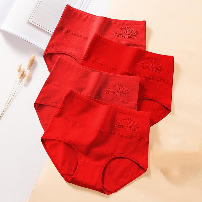 4Pcs Cotton Women Panties Good Luck Red Underwear Breathable Underpants Plus Size Panty High Waist Body Slimming Female Briefs L