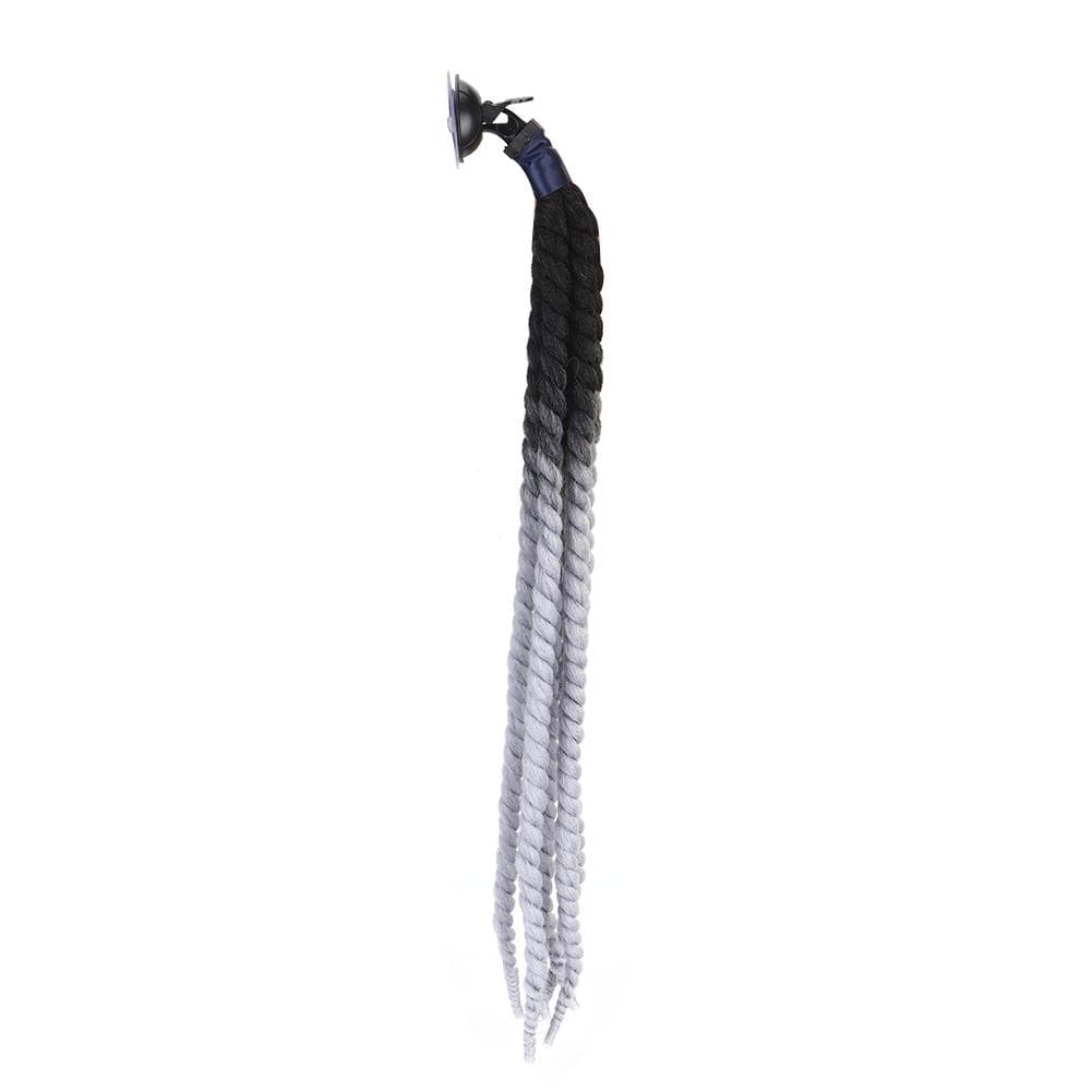 27.6in Motorcycle Helmet Woman Braids Wig Detachable Ponytail with Suction CupGray gray