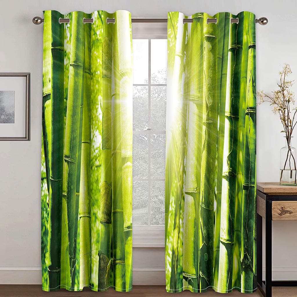 Bamboo Curtains Bamboo 3D Printed Nature Wood Natural Zen Asian Chinese Style Wildlife Home Decor Living Room Bedroom 160W184H(CM)63x72in&Hook