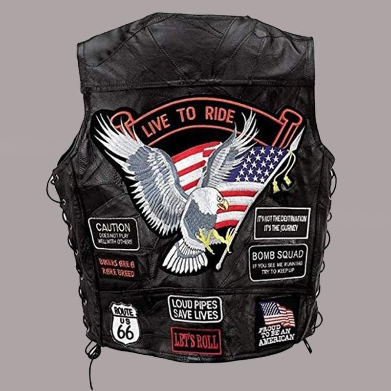 Fashion Leather Biker Motorcycle Vest Punk Vest Concealed Carry Biker  Vest with Patches Motorcycle Jackets M black