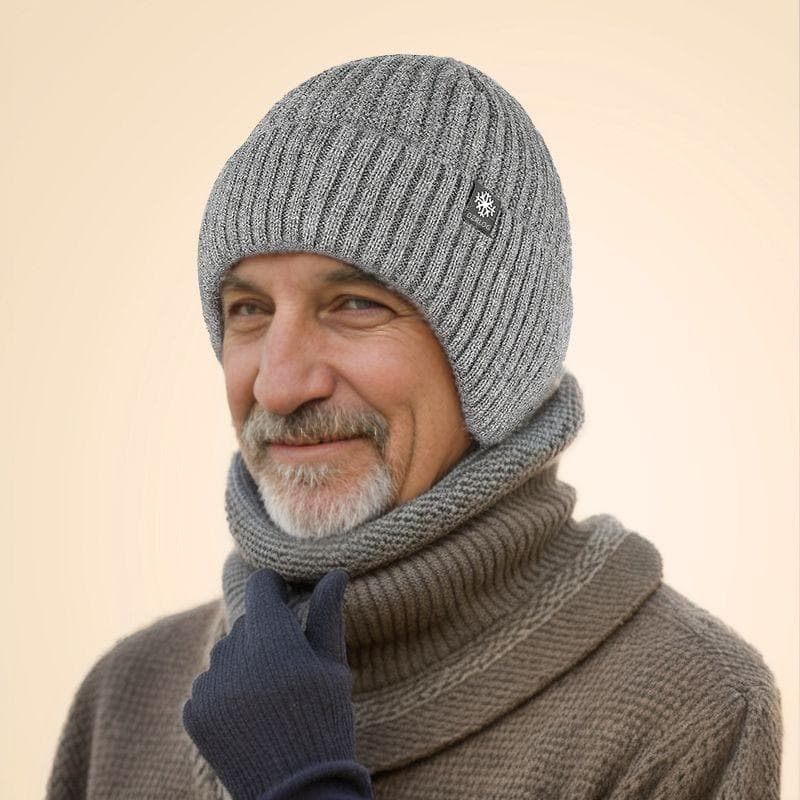 Fleece Winter Hat Knitted Soft Men's Beanie Warm Cap Outdoor Winter Ski Hat grey