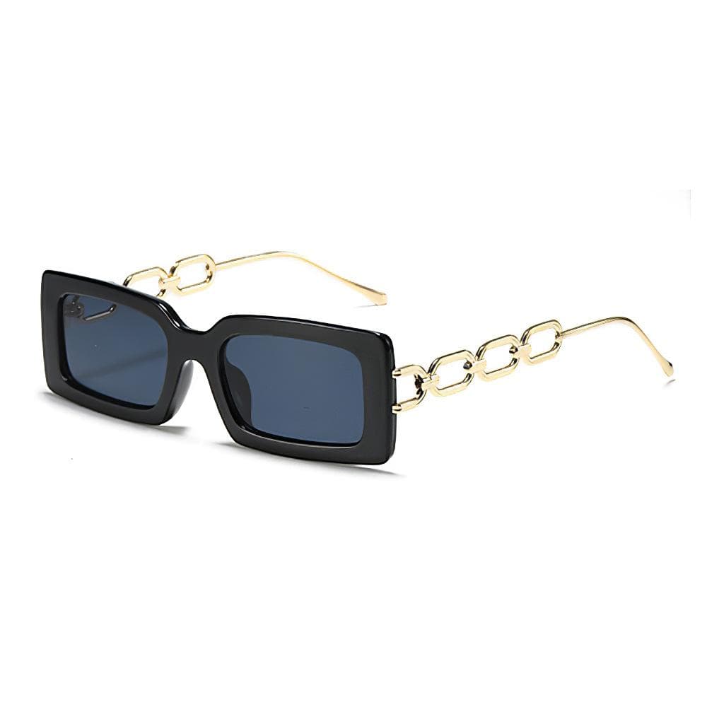 Vintage Sunglasses Women Fashion Square Glasses with Metal Chain Dark Lenses Modern Style Accessories