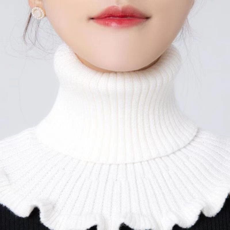 1PC Unisex Fake Turtleneck Collar Warm Autumn Winter Neck Scarf Soft Fake Collar Fashion Knitted Scarves Solid Color white
