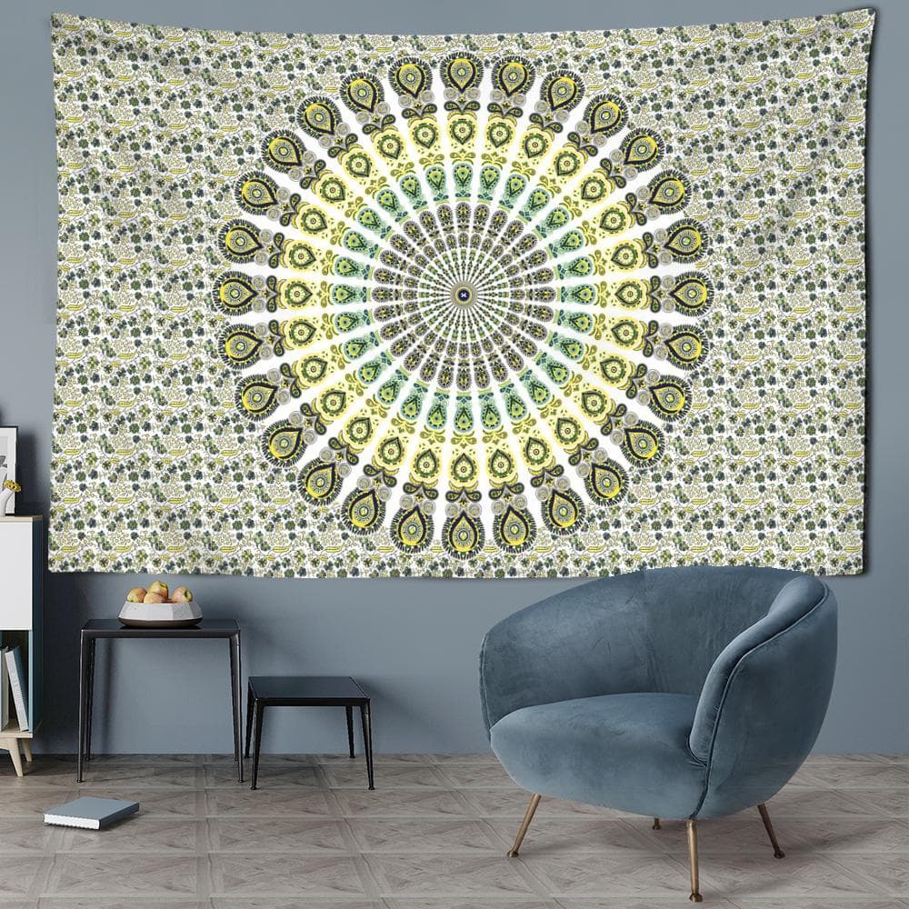 Chartreuse Mandala Tapestry Wall Hanging Abstract Art Bohemian Bedroom Aesthetics Room Decor Background Cloth 95x70CM