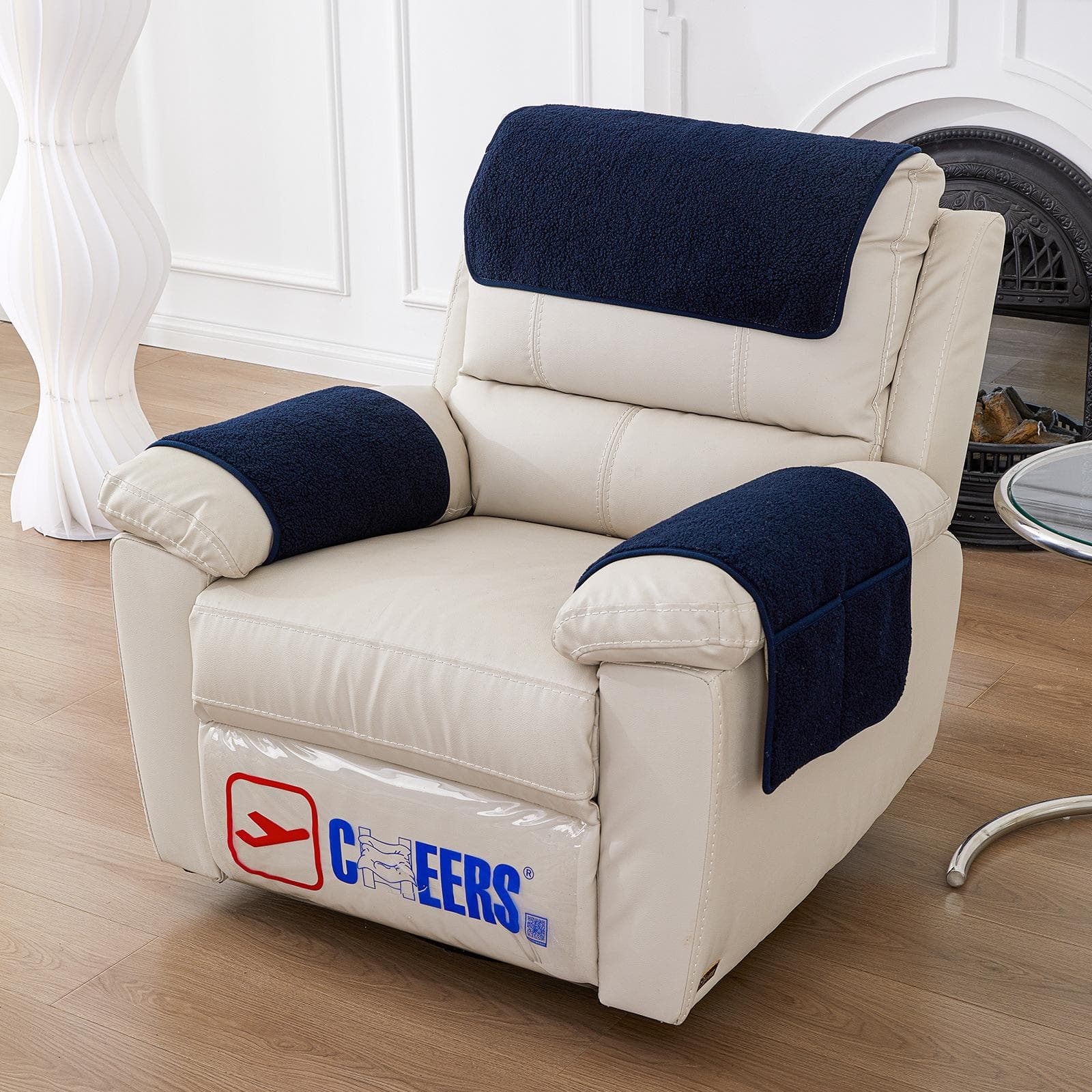 3Pcs Sofa Headrest Cover Soft Polyester Recliner Headrest Protector Wear Resistant Recliner Headrest Cover 57 x 38cm navy blue