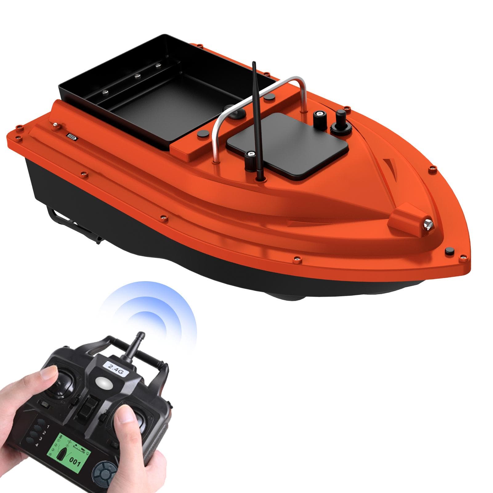 GPS Fishing Bait Boat with Large Bait Container Automatic Bait Boat with 400-500M Remote Range Red 12000mAh