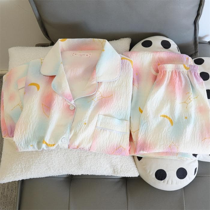 Cherries Print Two Pieces Pajamas Set Autumn Faux Cotton Pajamas Fashion Home Clothes Ladies Pants and Top Set Pijamas XXL