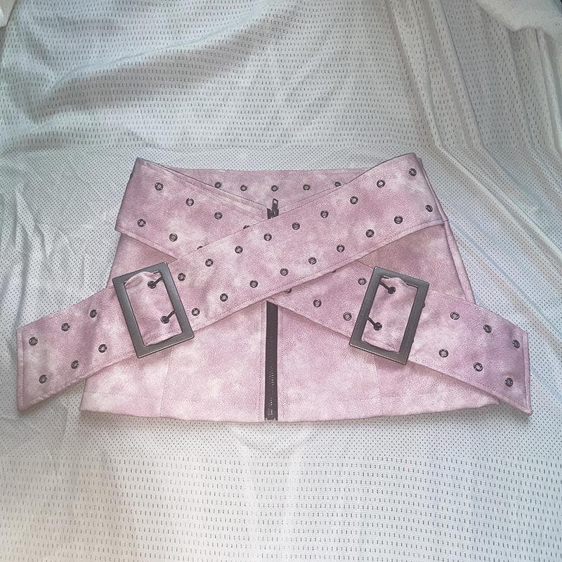 Y2K Vintage Women Korean Short Sexy Leather Mini Skirts Aesthetic Fairy Grunge Low Waist Pu Leather A-line Skirt Alt Clothes S pink