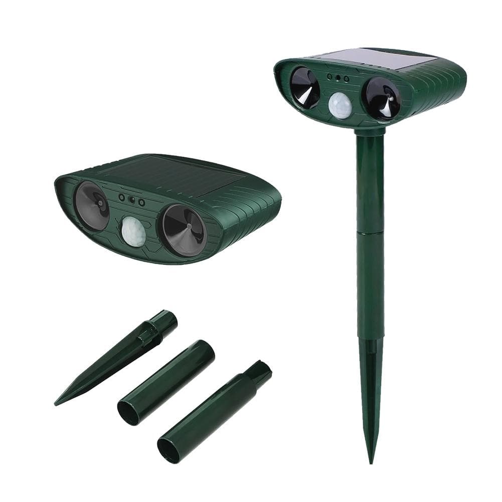 Outdoor Weatherproof Solar Powered Ultrasonic Animal Repeller with Flashing LED Light green