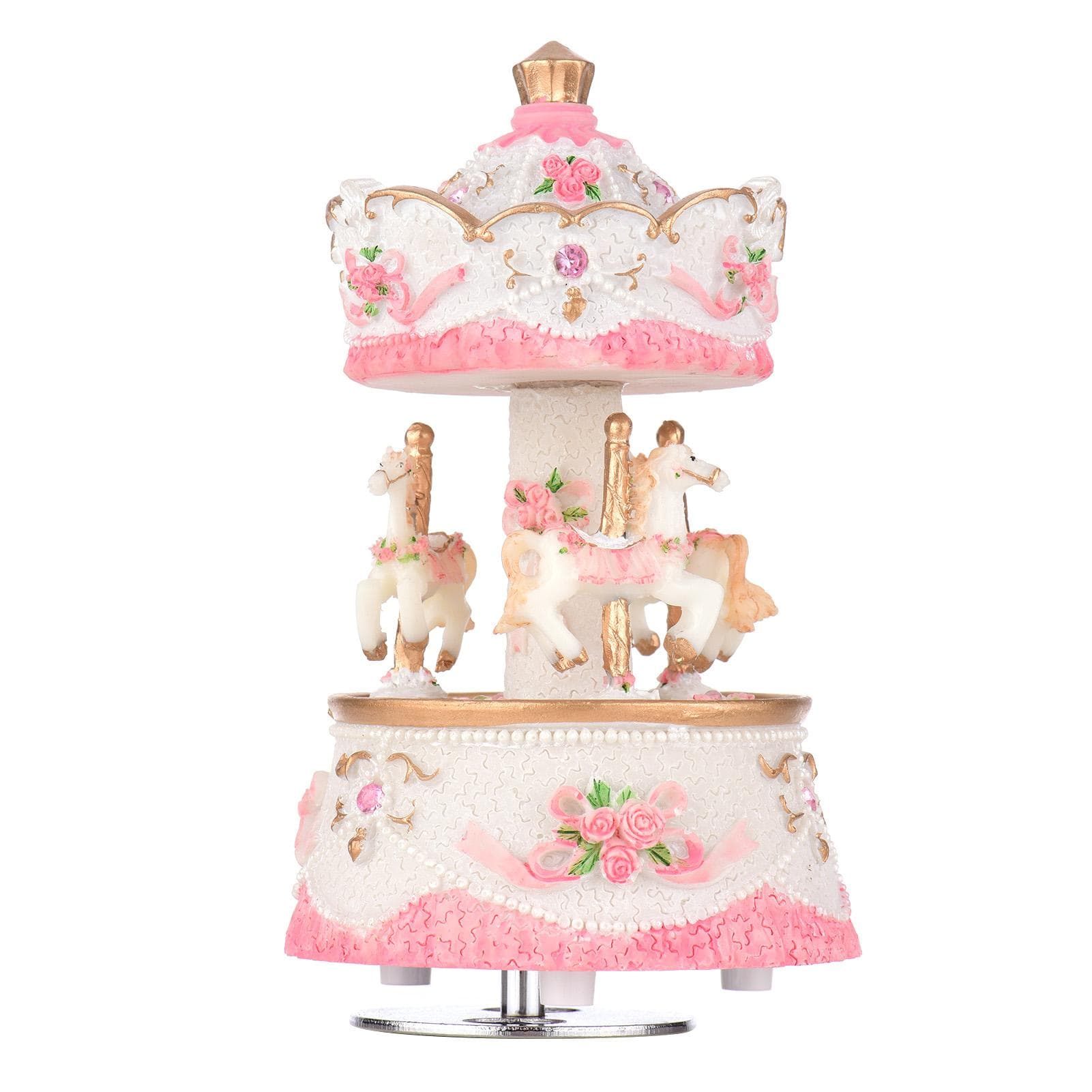 Ammoon Music Box Carousel Horse Unicorn Color Change LED Light Luminous Rotating Best Gift pink
