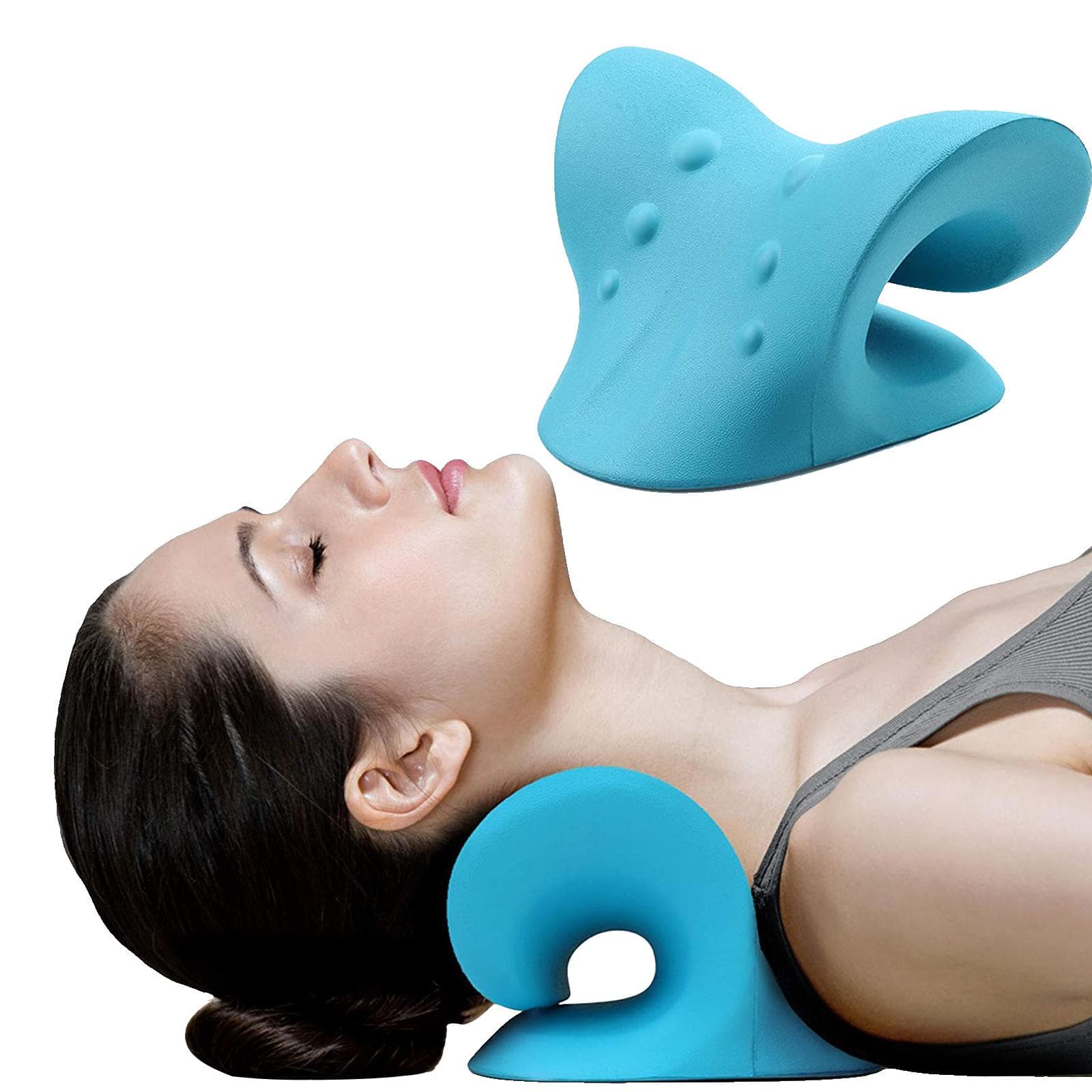 Neck Stretcher Support Pillow Neck and Shoulder Relaxer Pain Relief Portable Traction Pillow Neck blue