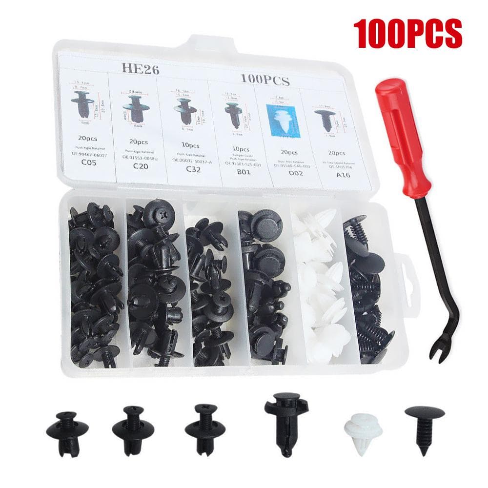 6 Sizes 100pcs Auto Fastener Clip Mixed Car Body Push Retainer Pin Rivet Bumper Door Trim Panel Retainer Fastener Kit multicolour