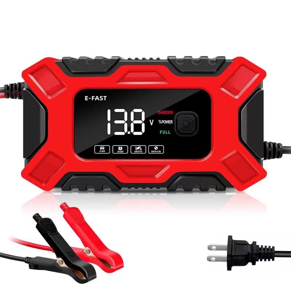 E-FAST Car Battery Chargers 12V/6A Full Automatic Battery Chargers Maintainer 3-Stage Portable US Plug red