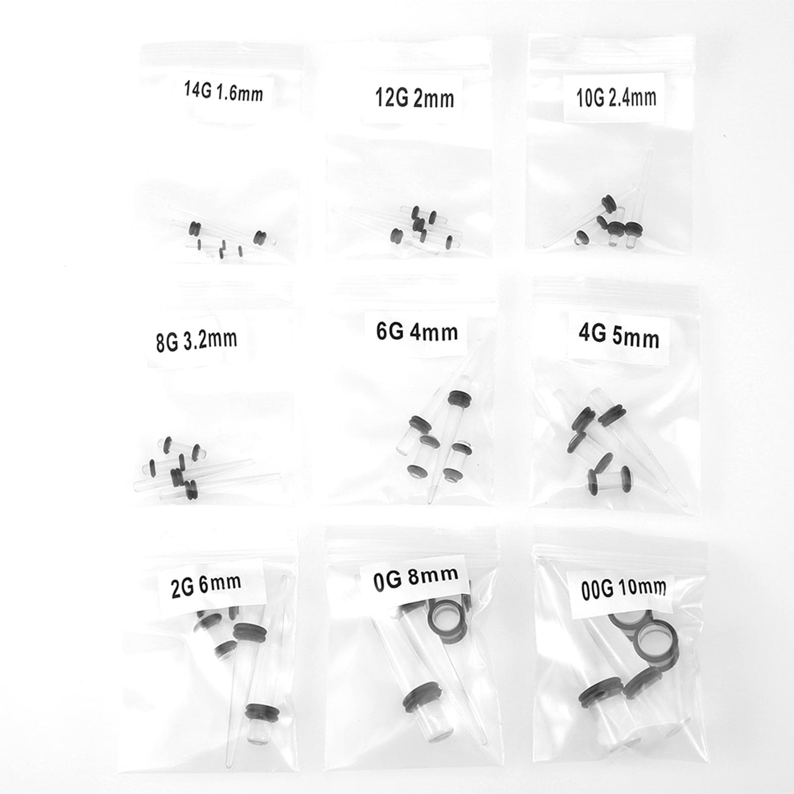 36pcs Acrylic Tapers & Flesh Tunnels Ear Gauges Stretching Expanding Kit 14G00G (Transluce)
