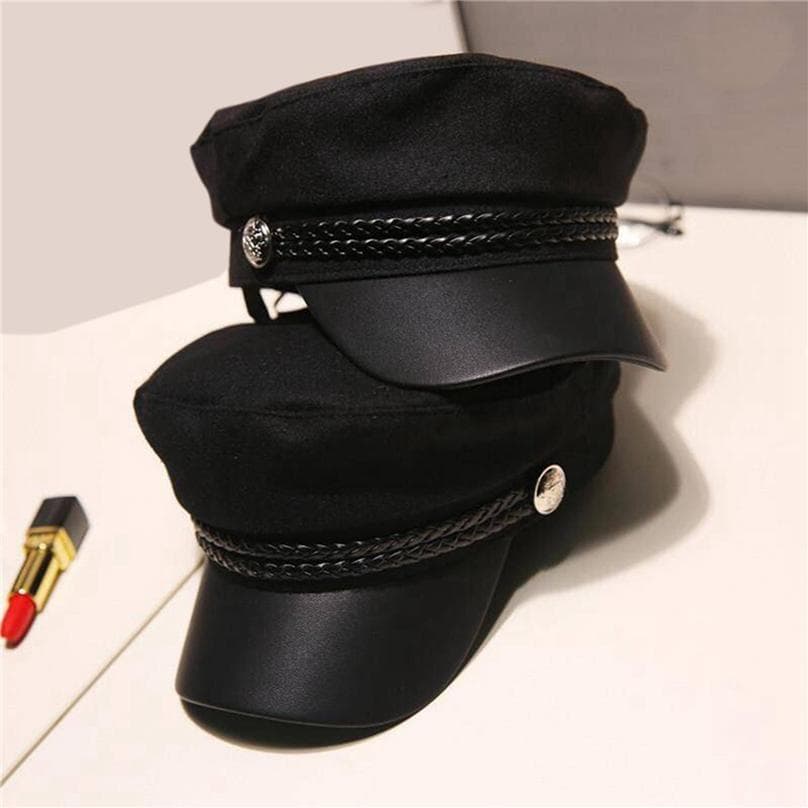 Ladies Women's Fiddler Cap Solid Color Gift Greek Flat Top Vintage Visor Beret Hat black