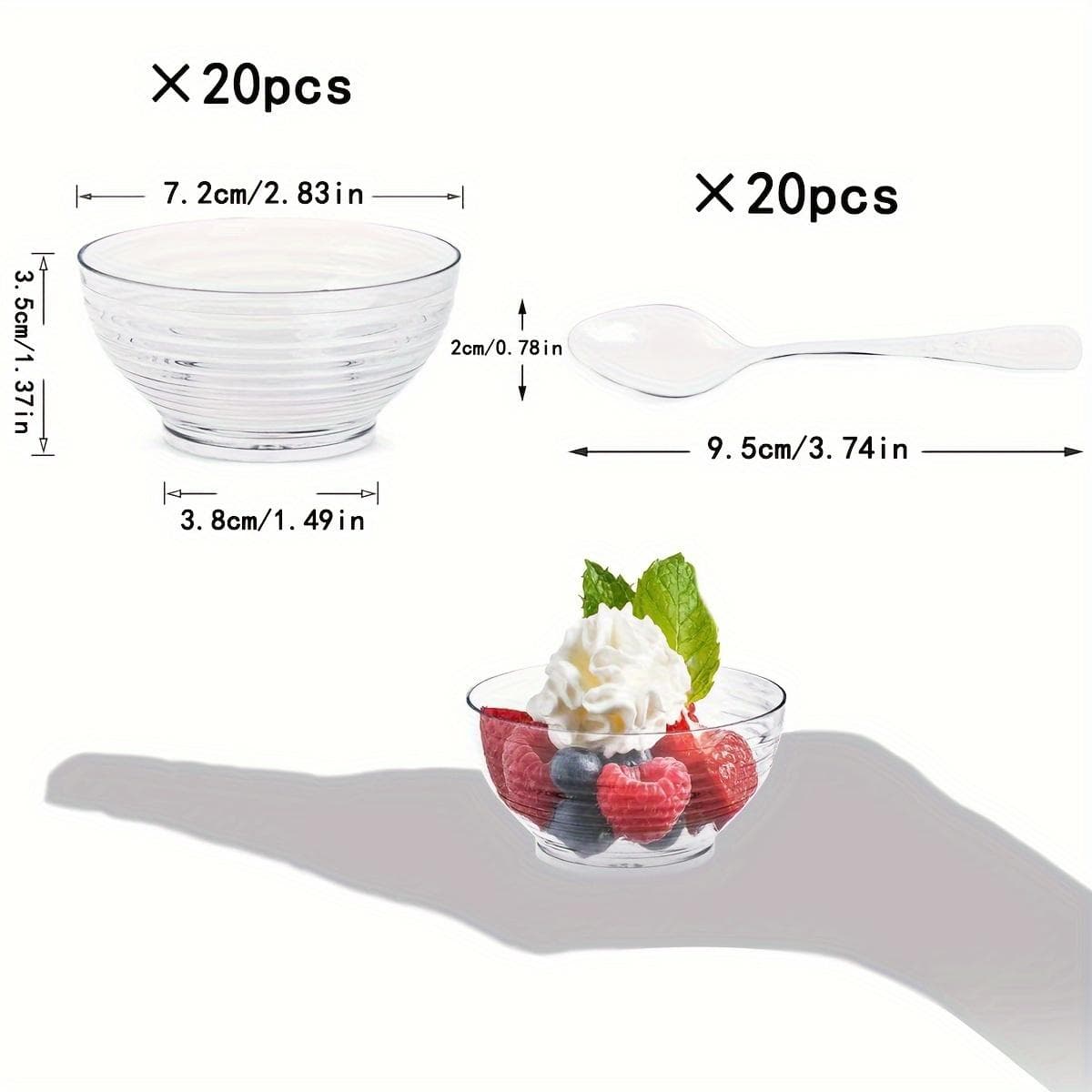 20 Pieces Mini Dessert Bowls with Spoons, Clear Plastic Appetizer Bowls for Gathering, Party, New Year, Wedding, Engagement, Valentine's Day 20pcs